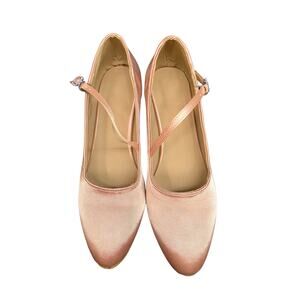 Dance and Sway Nude Satin Ballroom Heels 9.5 Flared Heel T-Strap NWT